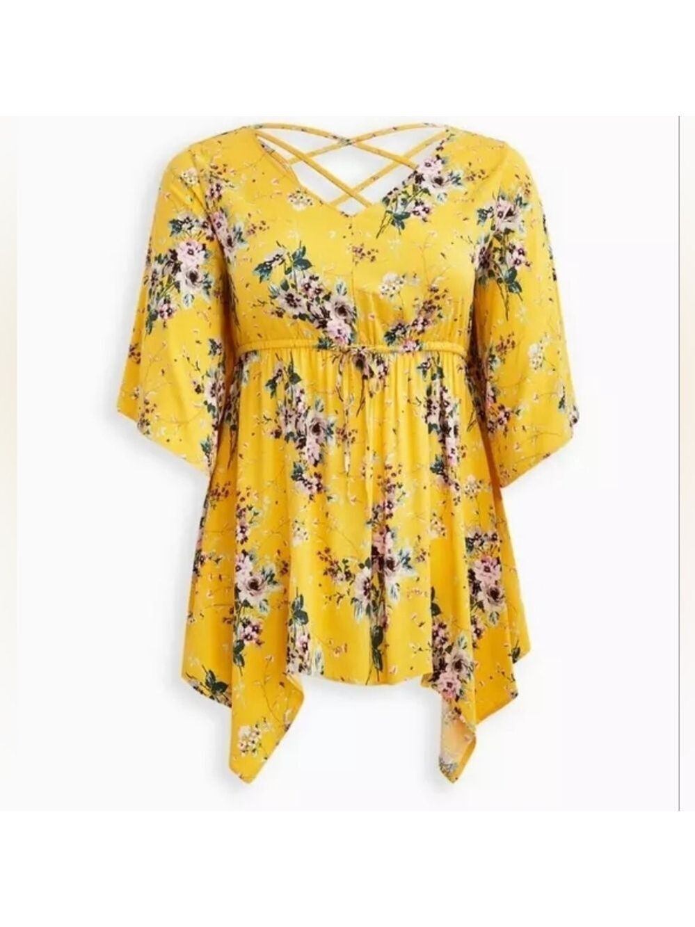 3X • Torrid • Stretch Challis Floral Yellow Babydoll Top